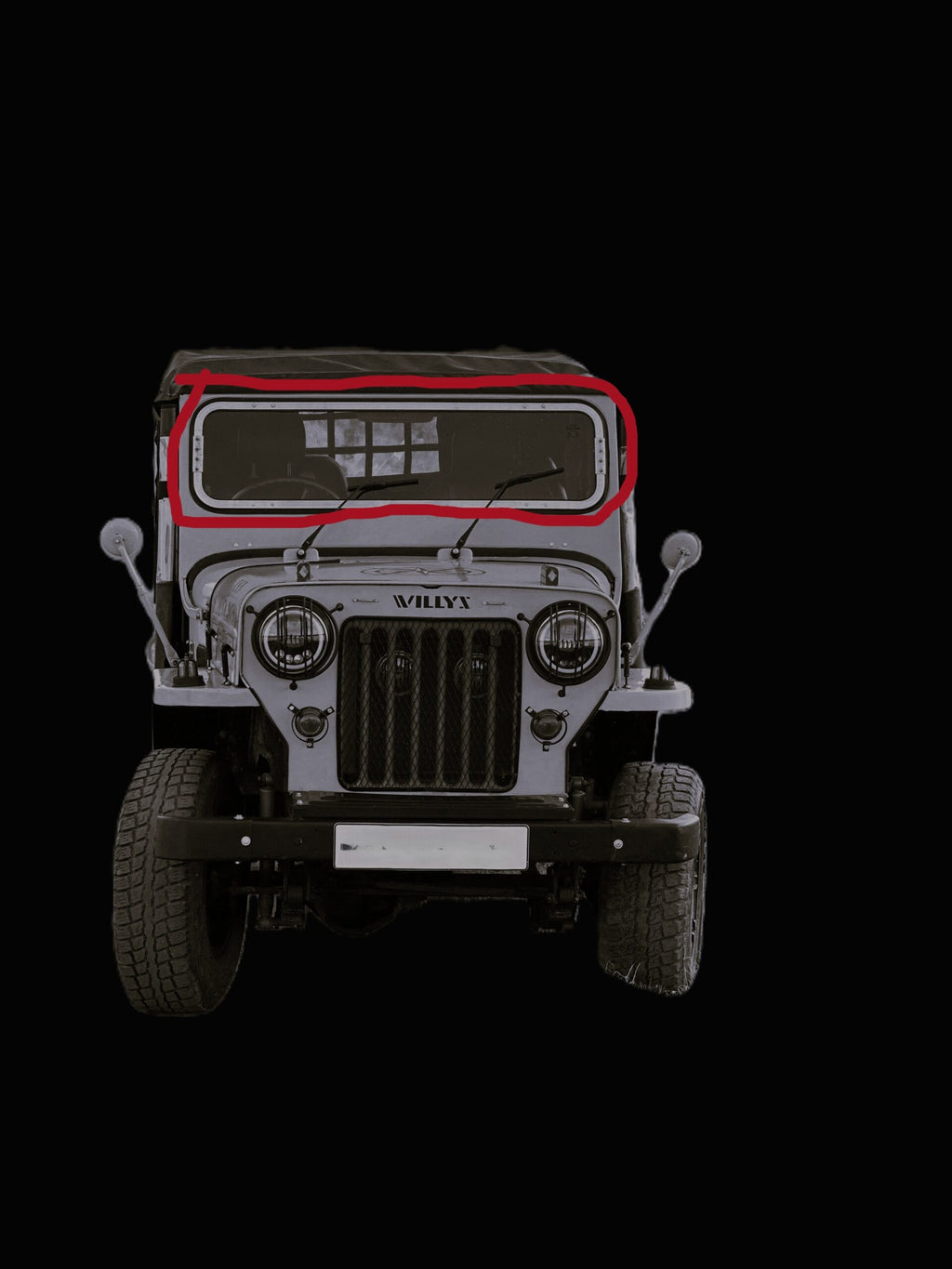 Reproduction Windshield glass fits CJ3A, CJ3B. M38 49-64